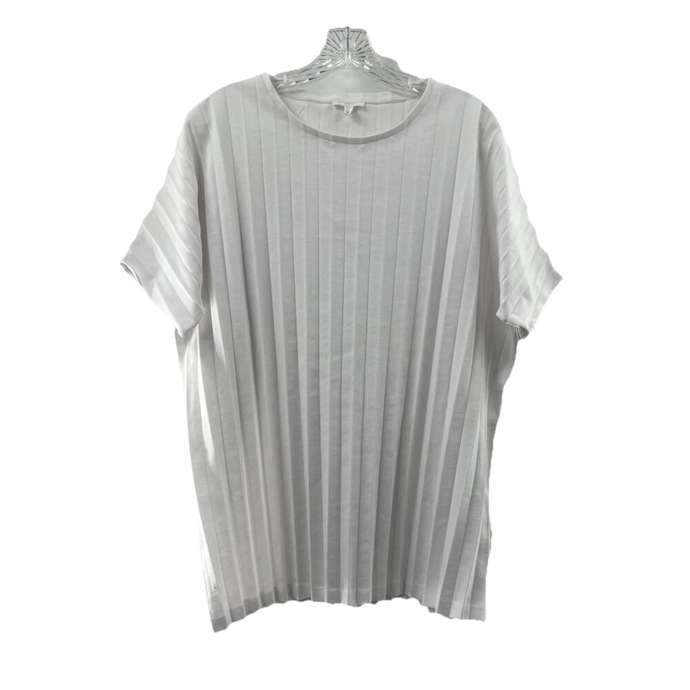 Relaxed Pleated Short-Sleeve Top - White
